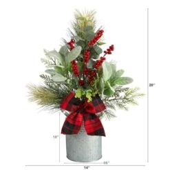 20" Holiday Winter Greenery, Pinecone & Berries With Bow Arrangement -Northlight Sale Store D479078S 2