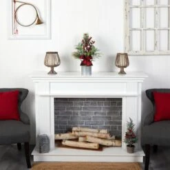 20" Holiday Winter Greenery, Pinecone & Berries With Bow Arrangement -Northlight Sale Store D479078S 4