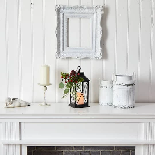 12" Berries & Greenery Metal Lantern Artificial Table Christmas Arrangement With LED Candle 5 12" Berries & Greenery Metal Lantern Artificial Table Christmas Arrangement With LED Candle - Image 5