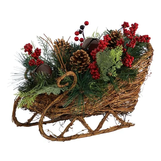 18" Sleigh Pinecones & Berries Artificial Christmas Arrangement 2 18" Sleigh Pinecones & Berries Artificial Christmas Arrangement - Image 2