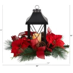 15" Red Poinsettia, Pinecone & Greenery Lantern With LED Candle Artificial Christmas Arrangement -Northlight Sale Store D479085S 2
