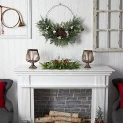 20" Winter Greenery & Berries Triple Candle Holder Christmas Table Arrangement -Northlight Sale Store D479088S 4