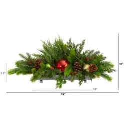 24" Cedar Pine, Pinecones & Ornaments Artificial Christmas Arrangement In Tin Vase -Northlight Sale Store D479089S 2