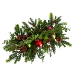 24" Cedar Pine, Pinecones & Ornaments Artificial Christmas Arrangement In Tin Vase -Northlight Sale Store D479089S 4