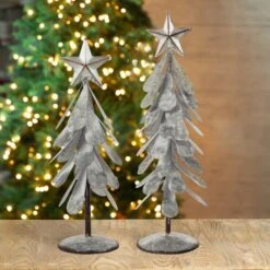 Glitzhome® Galvanized Metal Christmas Tree Table Décor Set 8 Glitzhome® Galvanized Metal Christmas Tree Table Décor Set -Northlight Sale Store D479432S 2