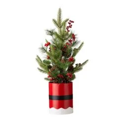 22" Pre-Lit Artificial Christmas Tree In Santa Belt Pot, Warm White LED Lights -Northlight Sale Store D479438S 6