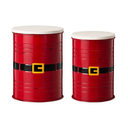 Glitzhome® Christmas Metal Santa Belt Storage Container Set 1 Glitzhome® Christmas Metal Santa Belt Storage Container Set