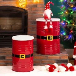 Glitzhome® Christmas Metal Santa Belt Storage Container Set 11 Glitzhome® Christmas Metal Santa Belt Storage Container Set -Northlight Sale Store D479442S 2