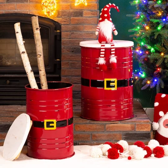 Glitzhome® Christmas Metal Santa Belt Storage Container Set 4 Glitzhome® Christmas Metal Santa Belt Storage Container Set - Image 4