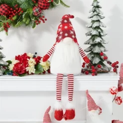 Glitzhome® 28" Fabric Christmas Gnome Shelf Sitter With Dangling Legs 11 Glitzhome® 28" Fabric Christmas Gnome Shelf Sitter With Dangling Legs -Northlight Sale Store D479445S 2