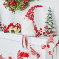 Glitzhome® 28" Fabric Christmas Gnome Shelf Sitter With Dangling Legs 12 Glitzhome® 28" Fabric Christmas Gnome Shelf Sitter With Dangling Legs -Northlight Sale Store D479445S 3