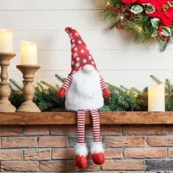 Glitzhome® 28" Fabric Christmas Gnome Shelf Sitter With Dangling Legs 13 Glitzhome® 28" Fabric Christmas Gnome Shelf Sitter With Dangling Legs -Northlight Sale Store D479445S 4