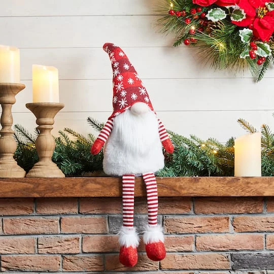Glitzhome® 28" Fabric Christmas Gnome Shelf Sitter With Dangling Legs 5 Glitzhome® 28" Fabric Christmas Gnome Shelf Sitter With Dangling Legs - Image 5