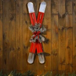 Glitzhome® 35" Red Wooden & Galvanized Ski Porch Décor 13 Glitzhome® 35" Red Wooden & Galvanized Ski Porch Décor -Northlight Sale Store D479466S 4