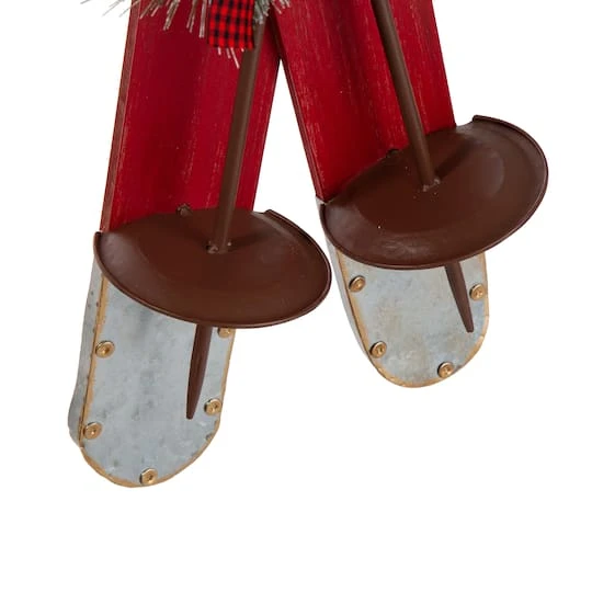 Glitzhome® 35" Red Wooden & Galvanized Ski Porch Décor 7 Glitzhome® 35" Red Wooden & Galvanized Ski Porch Décor - Image 7