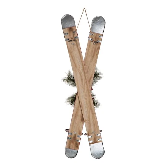 Glitzhome® 35" Red Wooden & Galvanized Ski Porch Décor 9 Glitzhome® 35" Red Wooden & Galvanized Ski Porch Décor - Image 9