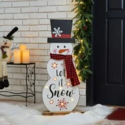 Glitzhome® 3ft. Lighted Wooden Christmas Snowman Porch Décor With Timer -Northlight Sale Store D479473S 2