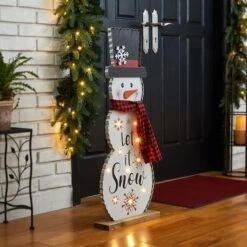 Glitzhome® 3ft. Lighted Wooden Christmas Snowman Porch Décor With Timer -Northlight Sale Store D479473S 3