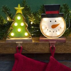 Glitzhome® 7" Marquee LED Snowman Head & Tree Stocking Holder Set -Northlight Sale Store D479486S 2