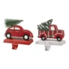 Glitzhome® Wooden & Metal Red Car & Truck Stocking Holder Set