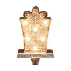 Glitzhome® 8" Marquee LED Gift Box Wooden & Metal Stocking Holder Set 13 Glitzhome® 8" Marquee LED Gift Box Wooden & Metal Stocking Holder Set -Northlight Sale Store D479490S 4