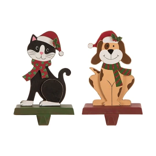 Glitzhome® 8" Wooden & Metal Cat & Dog Stocking Holder Set 2 Glitzhome® 8" Wooden & Metal Cat & Dog Stocking Holder Set - Image 2