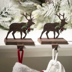 Glitzhome 7" Wooden & Metal Reindeer Stocking Holder -Northlight Sale Store D479495S 2