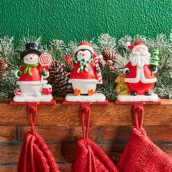 Glitzhome® 7" Santa, Snowman & Penguin Stocking Holder Set -Northlight Sale Store D479500S 2
