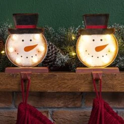 Glitzhome® 7" Marquee LED Snowman Head Stocking Holder Set -Northlight Sale Store D479503S 2