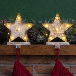 Glitzhome® 8" Marquee LED Star Wooden & Metal Stocking Holder Set 11 Glitzhome® 8" Marquee LED Star Wooden & Metal Stocking Holder Set -Northlight Sale Store D479504S 2