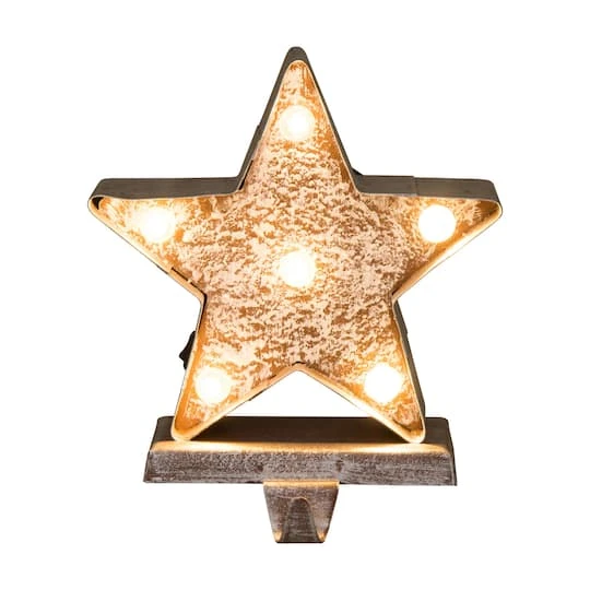 Glitzhome® 8" Marquee LED Star Wooden & Metal Stocking Holder Set 5 Glitzhome® 8" Marquee LED Star Wooden & Metal Stocking Holder Set - Image 5