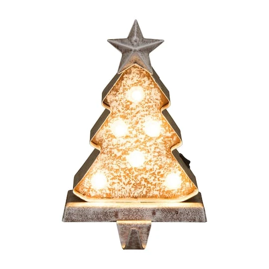 Glitzhome® 8" Marquee LED Wooden & Metal Christmas Tree Stocking Holder Set 5 Glitzhome® 8" Marquee LED Wooden & Metal Christmas Tree Stocking Holder Set - Image 5