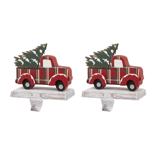 Glitzhome® Red Truck Stocking Holder Set 2 Glitzhome® Red Truck Stocking Holder Set - Image 2