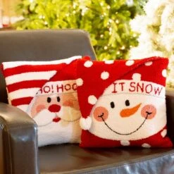 Glitzhome® Hooked 3D Santa & Snowman Throw Pillow Set 12 Glitzhome® Hooked 3D Santa & Snowman Throw Pillow Set -Northlight Sale Store D479533S 3