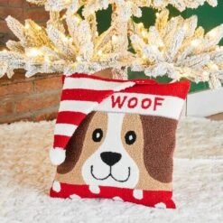 Glitzhome® Hooked 3D Woof Throw Pillow -Northlight Sale Store D479537S 2