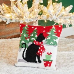 Glitzhome® Hooked Christmas Cat Throw Pillow -Northlight Sale Store D479540S 2
