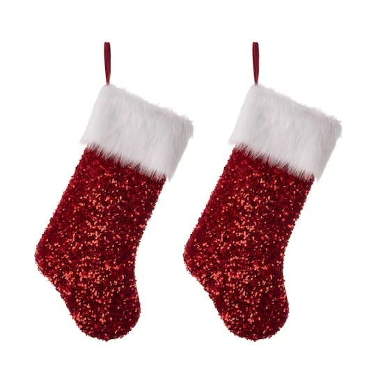Glitzhome® 21" Red Sequin Stocking, Set Of 2 2 Glitzhome® 21" Red Sequin Stocking, Set Of 2 - Image 2