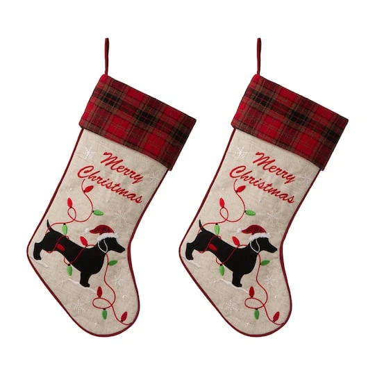 Glitzhome® 21" Merry Christmas Dachshund Stocking, Set Of 2 2 Glitzhome® 21" Merry Christmas Dachshund Stocking, Set Of 2 - Image 2