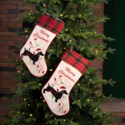 Glitzhome® 21" Merry Christmas Dachshund Stocking, Set Of 2 11 Glitzhome® 21" Merry Christmas Dachshund Stocking, Set Of 2 -Northlight Sale Store D479584S 2