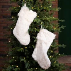 Glitzhome® 21" White Plush Stocking, Set Of 2 -Northlight Sale Store D479592S 3