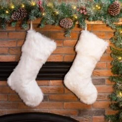 Glitzhome® 21" White Plush Stockings, 2ct. -Northlight Sale Store D479593S 2
