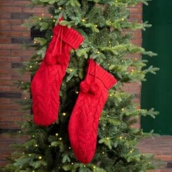 Glitzhome® 24" Red Knitted Polyester Christmas Stocking With Pom Pom, 2ct. -Northlight Sale Store D479603S 3