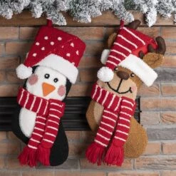 Glitzhome® 19" Penguin & Reindeer Hooked Stocking Set -Northlight Sale Store D479609S 3