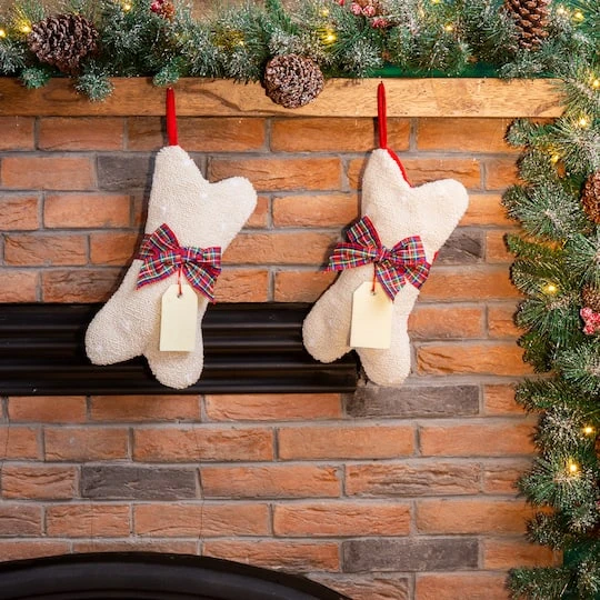 Glitzhome® 12.5" Bone Shape Hooked Stockings, 2ct. 3 Glitzhome® 12.5" Bone Shape Hooked Stockings, 2ct. - Image 3