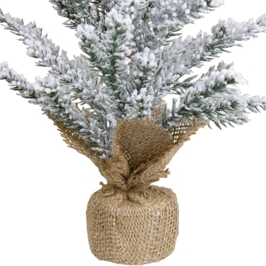 Northlight 12" Unlit Flocked Mini Pine Artificial Christmas Tree With Jute Base 3 Northlight 12" Unlit Flocked Mini Pine Artificial Christmas Tree With Jute Base - Image 3