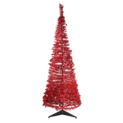 Northlight 6ft. Pre-Lit Red Tinsel Artificial Pop-Up Christmas Tree, Clear Lights