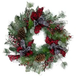 Northlight 24" Flocked Dual Plaid And Berries Artificial Wreath
