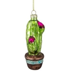Northlight Green And Pink Potted Cactus Glass Ornament -Northlight Sale Store D491059S 3