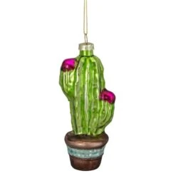 Northlight Green And Pink Potted Cactus Glass Ornament -Northlight Sale Store D491059S 4
