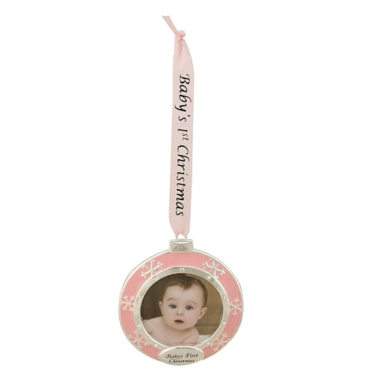 Northlight Pink & Silver Baby's First Christmas Crystal Embellished Photo Ornament 1 Northlight Pink & Silver Baby's First Christmas Crystal Embellished Photo Ornament